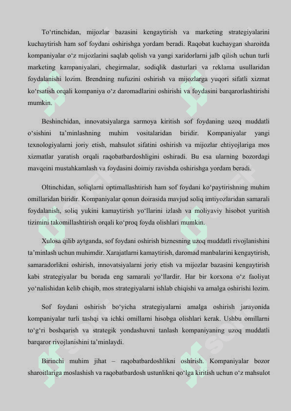 Sof foyda va uni oshirish imkoniyatlarini aniqlash taxlili 6