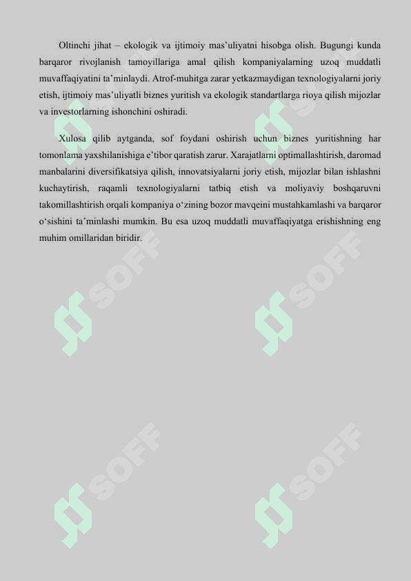 Sof foyda va uni oshirish imkoniyatlarini aniqlash taxlili 8