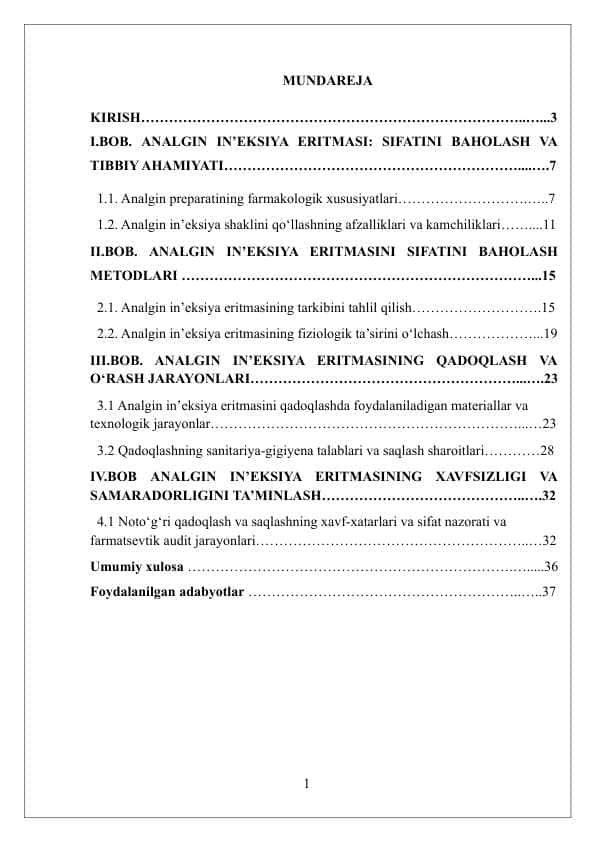 ANALGIN IN’EKSIYA ERITMASI