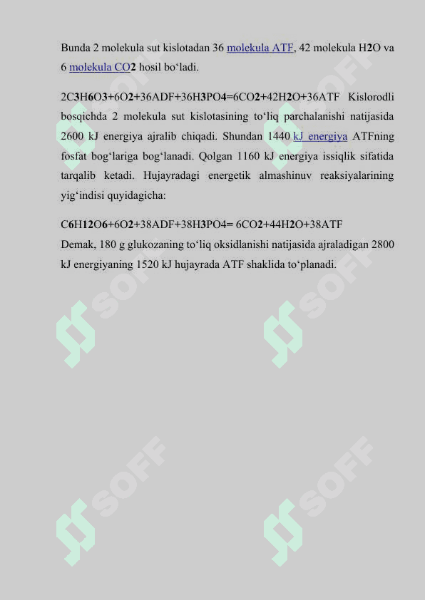 Metabolizm jarayonida energiya hosil bo’lishi 6