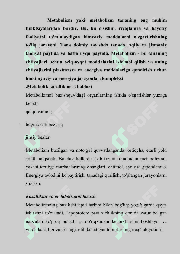 Metabolizm jarayonida energiya hosil bo’lishi 8
