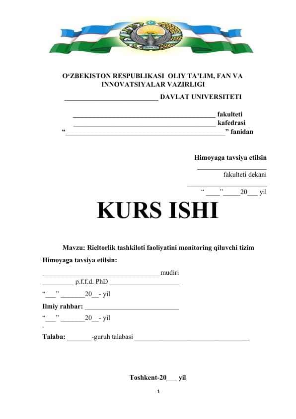 Rieltorlik tashkiloti faoliyatini monitoring qiluvchi tizim