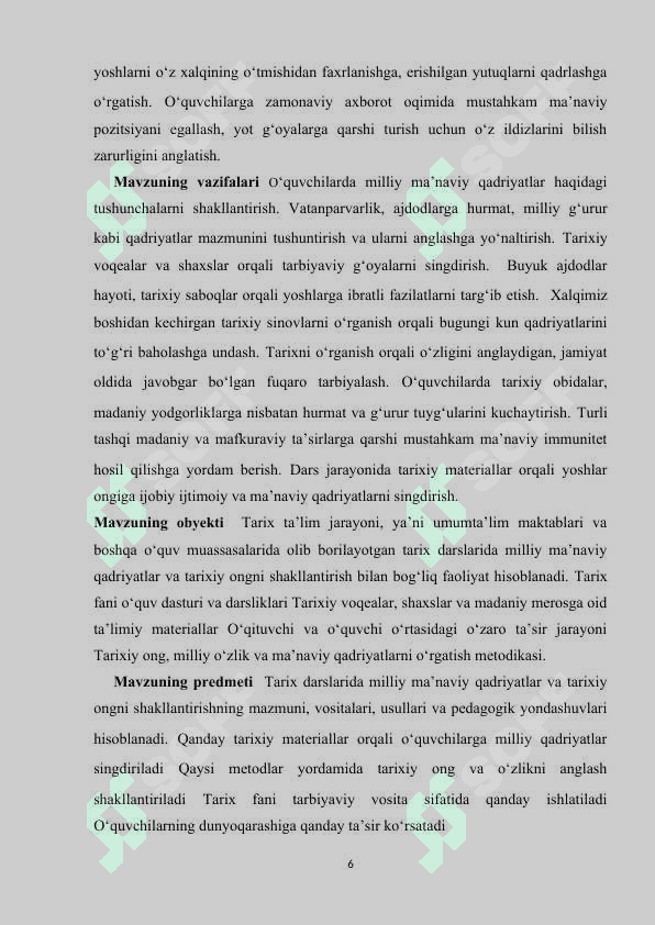 Tarix darslarida milliy ma'naviy qadriyatlar va o'likni anglash masalalari 6
