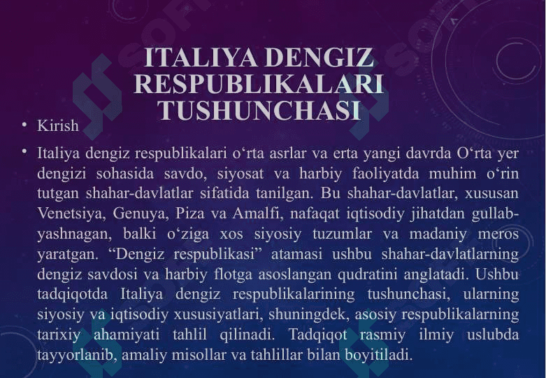 Italiya dengiz respublikalari tarixiga oid ilmiy tadqiqotlar  25 3