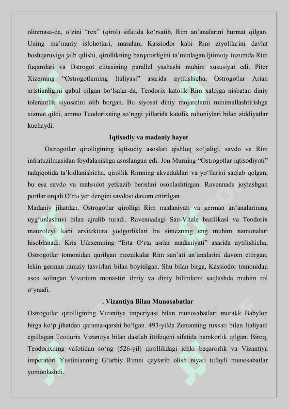 Ostrogotlar qirolligi tarixiga oid ilmiy tadqiqotlari tezis 2