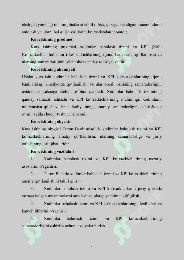 Xodimlar baholash yo'llari va kpi ko'rsatkichlarining tijorat banklarida qo'llanishi (turon bank misolida) 4