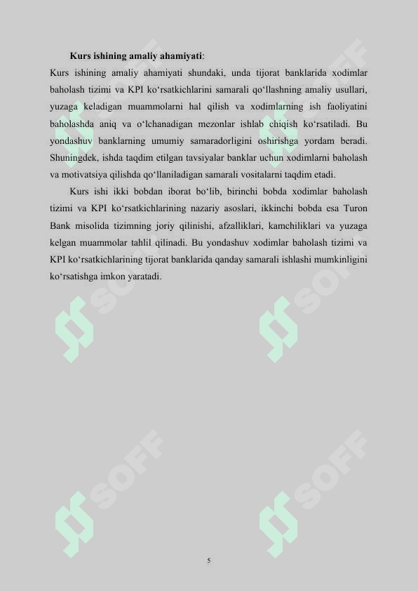 Xodimlar baholash yo'llari va kpi ko'rsatkichlarining tijorat banklarida qo'llanishi (turon bank misolida) 5