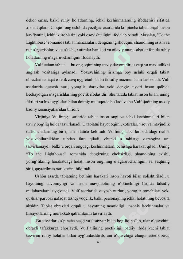 Virjinia Vulf va Ketrin Mensfild ijodida tabiat tasviri va uning inson ruhiyatiga ta'siri 6