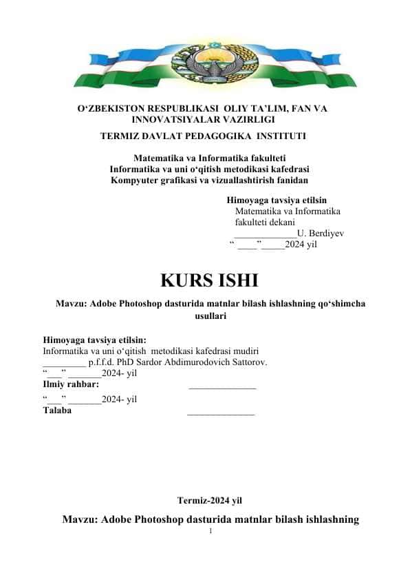 Adobe Photoshop dasturida matnlar bilash ishlashning qo‘shimcha usullari