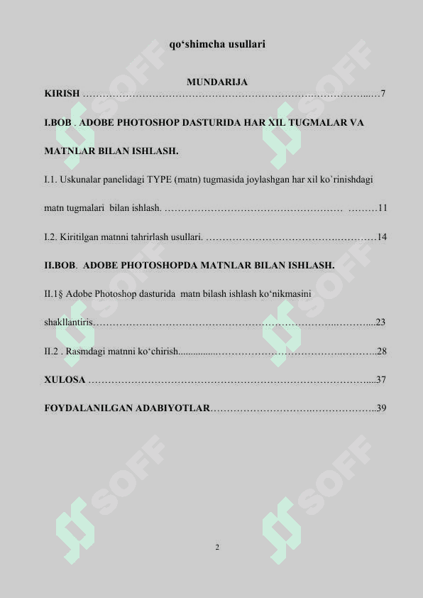 Adobe Photoshop dasturida matnlar bilash ishlashning qo‘shimcha usullari 2