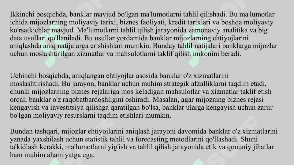 TIJORAT BANKLARIDA MIJOZLARNING BEZNIS REJASINI TAHLIL QILISH 4