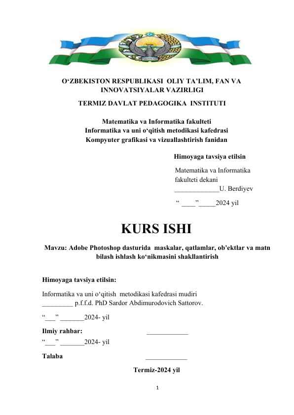 Adobe Photoshop dasturida  maskalar, qatlamlar, ob'ektlar va matn bilash ishlash ko‘nikmasini shakllantirish