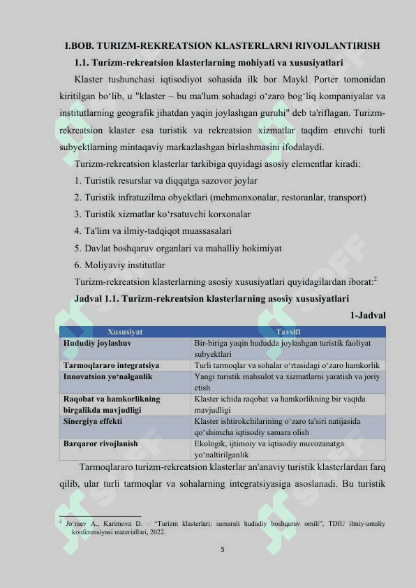 O‘zbekistonda tarmoqlararo turizm-rekreatsion klasterlarni rivojlantirish. 5