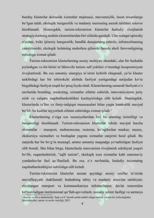 O‘zbekistonda tarmoqlararo turizm-rekreatsion klasterlarni rivojlantirish. 8