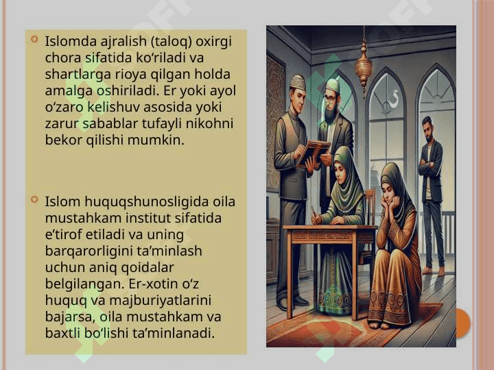 Islom huquqshunosligida oilanikoh taloq, idda, zihor tushunchalari 7