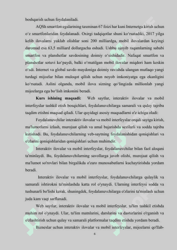 Web dizayn, web saytlar interaktiv ilovalar yoki mobil interfeyslar tashkil etish bosqichlari 6