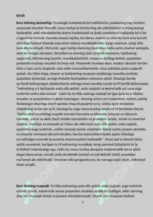 XOTIRA VA UNING TA’LIM JARAYONIDA RIVOJLANISHI 2