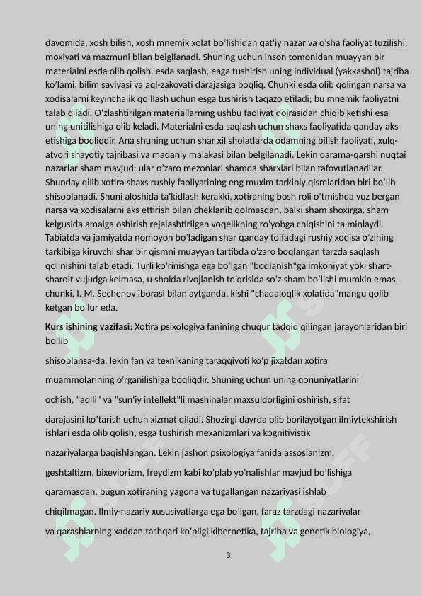 XOTIRA VA UNING TA’LIM JARAYONIDA RIVOJLANISHI 3