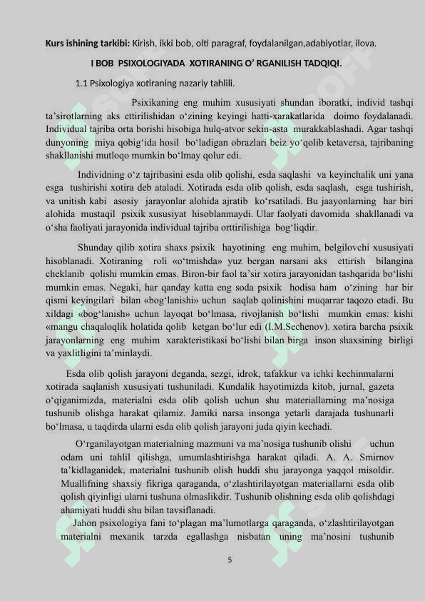 XOTIRA VA UNING TA’LIM JARAYONIDA RIVOJLANISHI 5