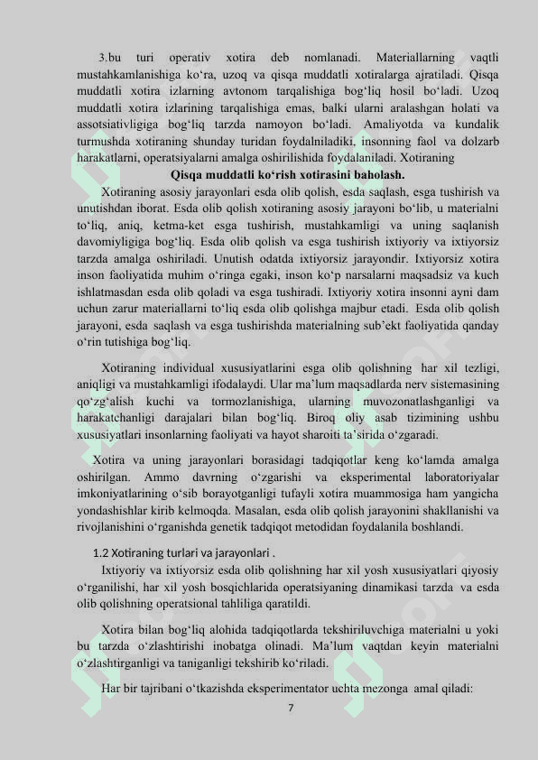 XOTIRA VA UNING TA’LIM JARAYONIDA RIVOJLANISHI 7