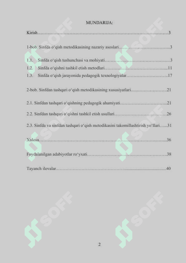 sinfda o'qish va sinfdan tashqari o'qish metodikasi 2