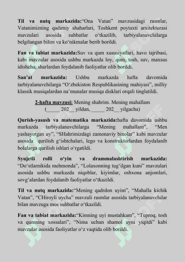 Yillik hisobot (kichik gurux) Maktabgacha ta'lim tashkiloti (bog'cha) 2