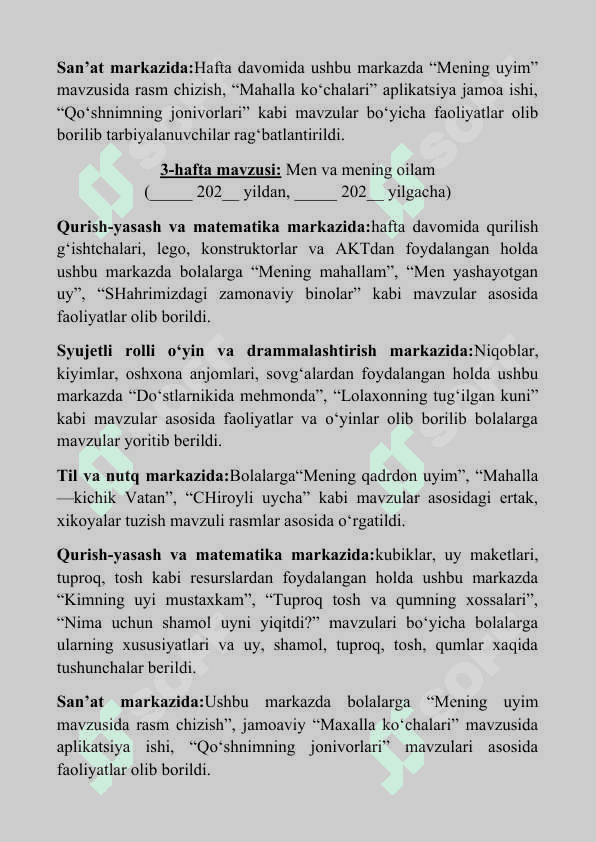 Yillik hisobot (o’rta gurux) Maktabgacha ta'lim tashkiloti (bog'cha) 3
