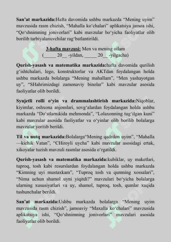 Yillik hisobot (katta gurux) Maktabgacha ta'lim tashkiloti (bog'cha) 3