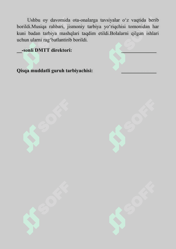 Yillik hisobot (qisqa gurux) Maktabgacha ta'lim tashkiloti (bog'cha) 5