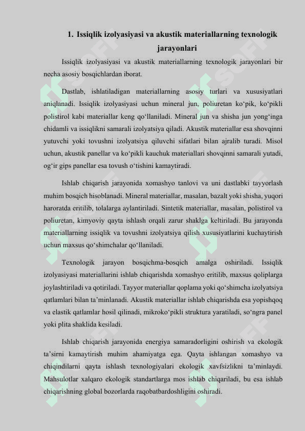 O’zbekistonda ishlab chiqarilayotgan issiqlik izolyasiyasi va akustik materiallarni o’rganish 2