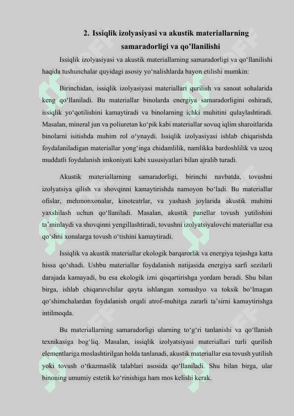 O’zbekistonda ishlab chiqarilayotgan issiqlik izolyasiyasi va akustik materiallarni o’rganish 4