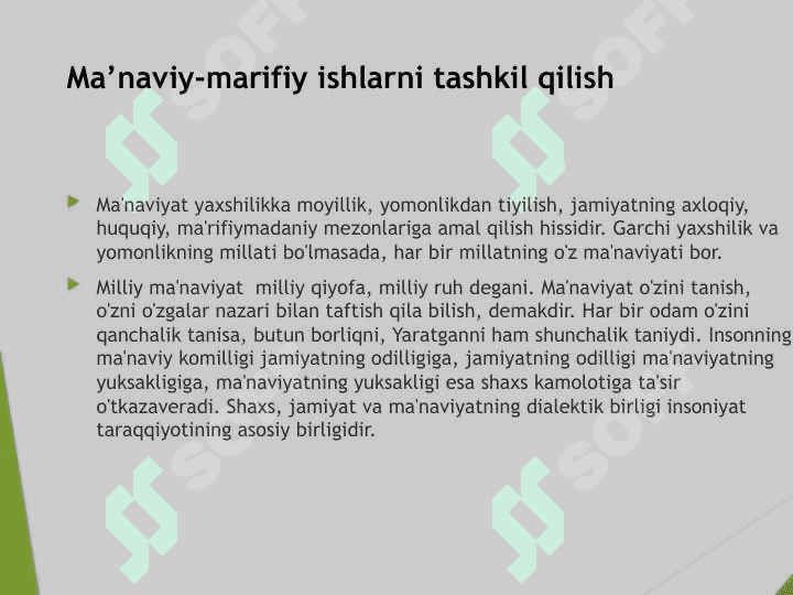 Ma’naviy-marifiy ishlarni tashkil qilish bo`yicha taqdimot ishi 2
