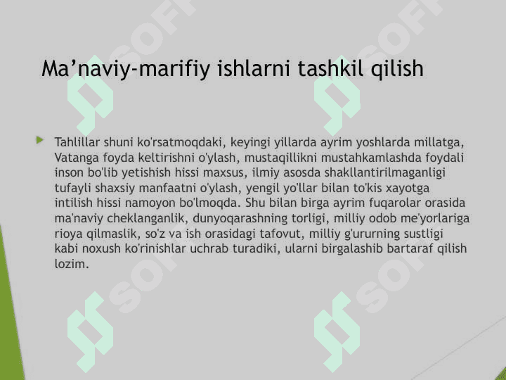 Ma’naviy-marifiy ishlarni tashkil qilish bo`yicha taqdimot ishi 3