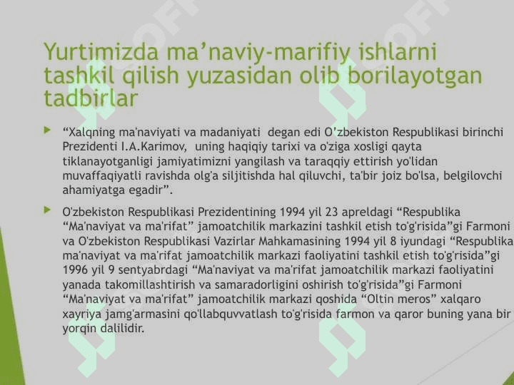 Ma’naviy-marifiy ishlarni tashkil qilish bo`yicha taqdimot ishi 4
