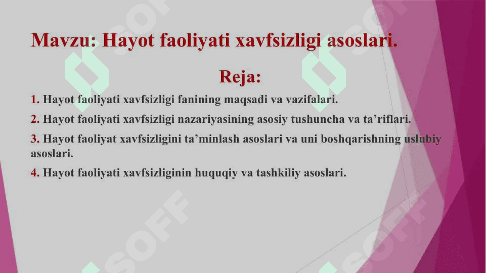 Hayot faoliyati xavfsizligi asoslari 2