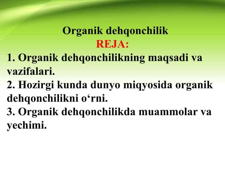 Оrgаnik dеhqоnchilik