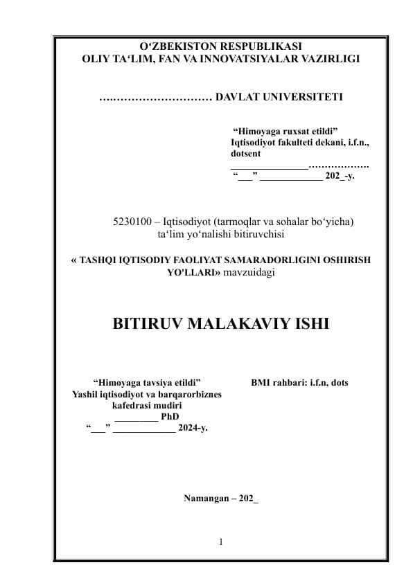 TASHQI IQTISODIY FAOLIYAT SAMARADORLIGINI OSHIRISH YO'LLARI