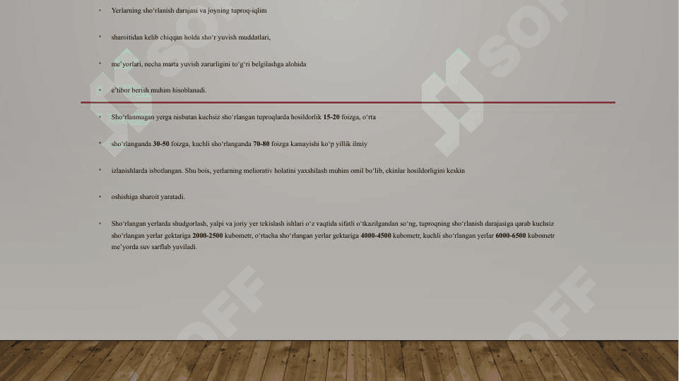 Sho’rlangan yerlarda asosiy sho’ri yuvib bo’lingandan keyin ekiladigan dastlabki o’zlashtirish ekinlarini yetishtirish texnologiyalari 3