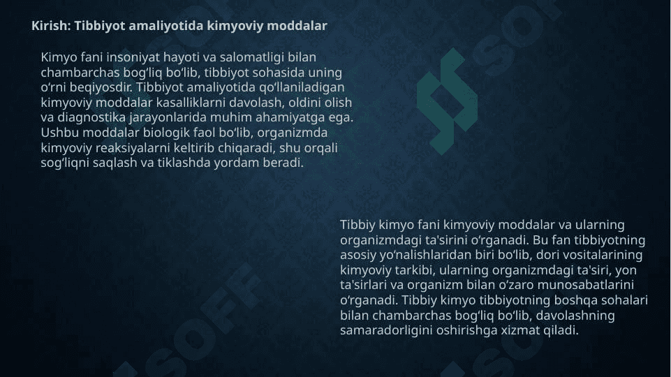 Tibbiyot amaliyotida qo’llaniladigan kimyoviy moddalar 3