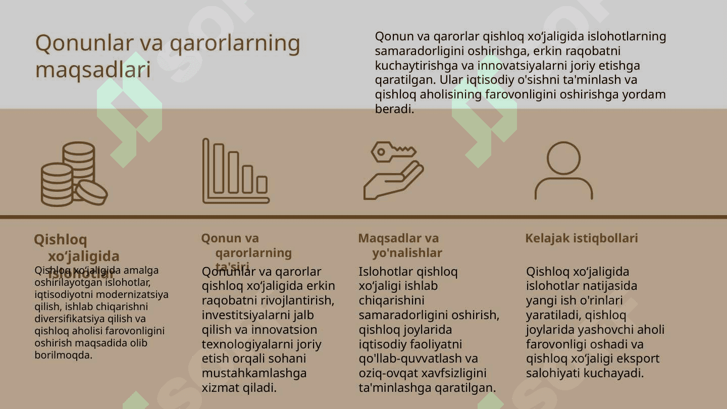 O'zbekiston respublikasi qishloq xoʻjaligida islohotlarni chuqurlashtirish borasidagi qonun va qarorlarni oʻrganish va ishlab chiqarishda qollash 3