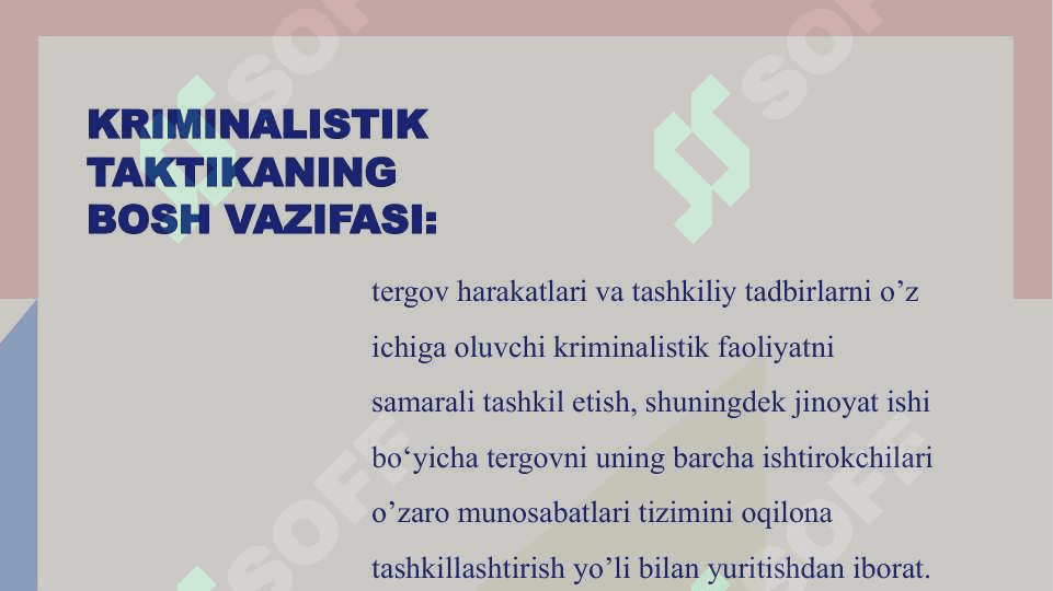 Kriminalistik taktika: umumiy   qoidalar, tergovni rejalashtirish va tashkil etish. 4