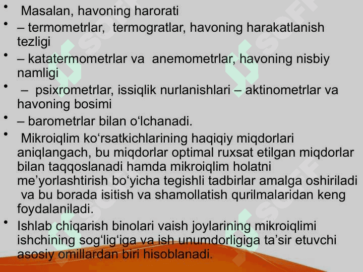 Ishlab chiqarish binolarini isitish va shamollatish. Binolarda ishchi o’rinlarini yuritish 4