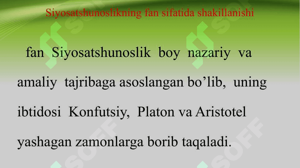 O’zbekistonda demokratik jamiyat qurish nazariyasi va amaliyoti fanining predmeti, maqsadi va vazifalari . Siyosatshunoslik 3