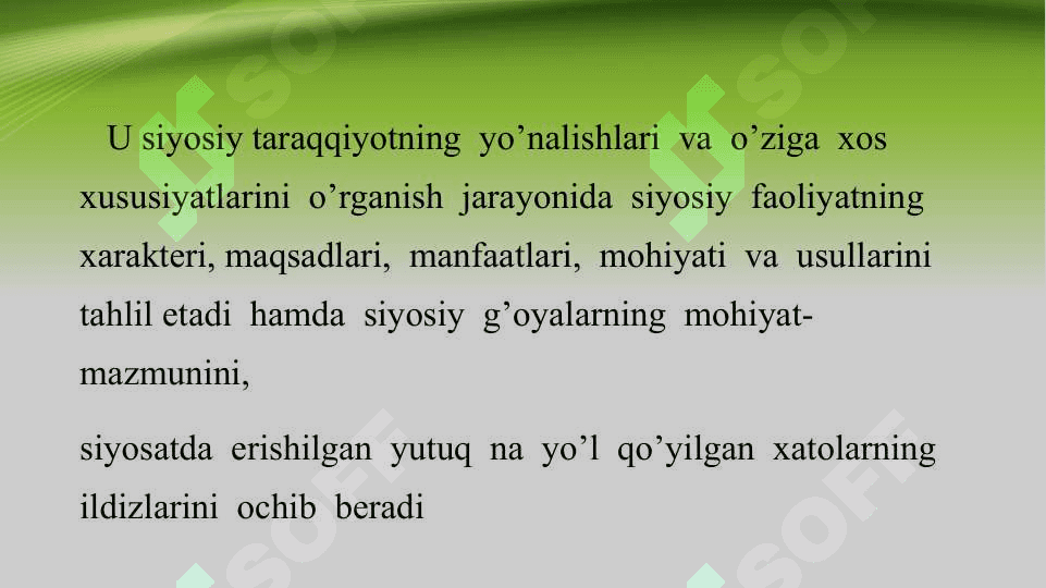 O’zbekistonda demokratik jamiyat qurish nazariyasi va amaliyoti fanining predmeti, maqsadi va vazifalari . Siyosatshunoslik 4