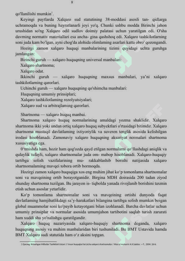 Xalqaro huquq normalarining milliy qonunchilikka ta’siri va integratsiya jarayoni. 8