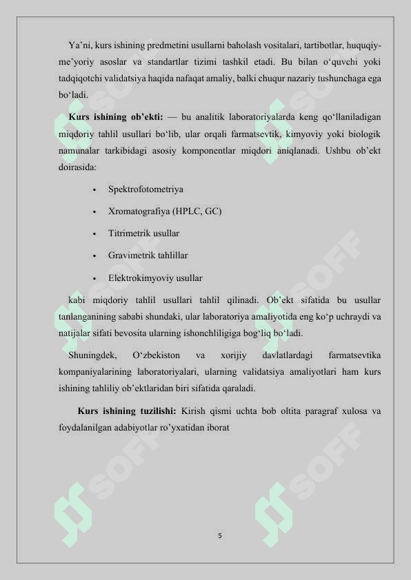 Miqdoriy tahlil usullar validatsiyasi 5