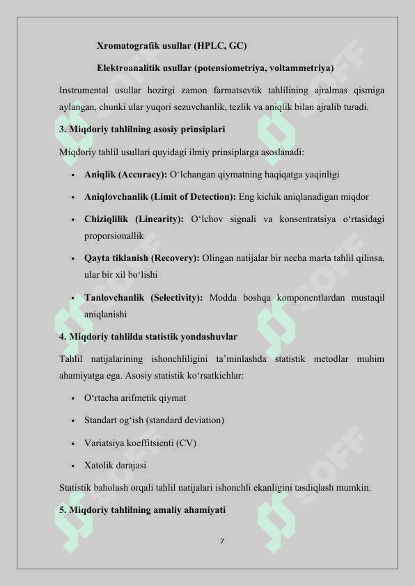 Miqdoriy tahlil usullar validatsiyasi 7