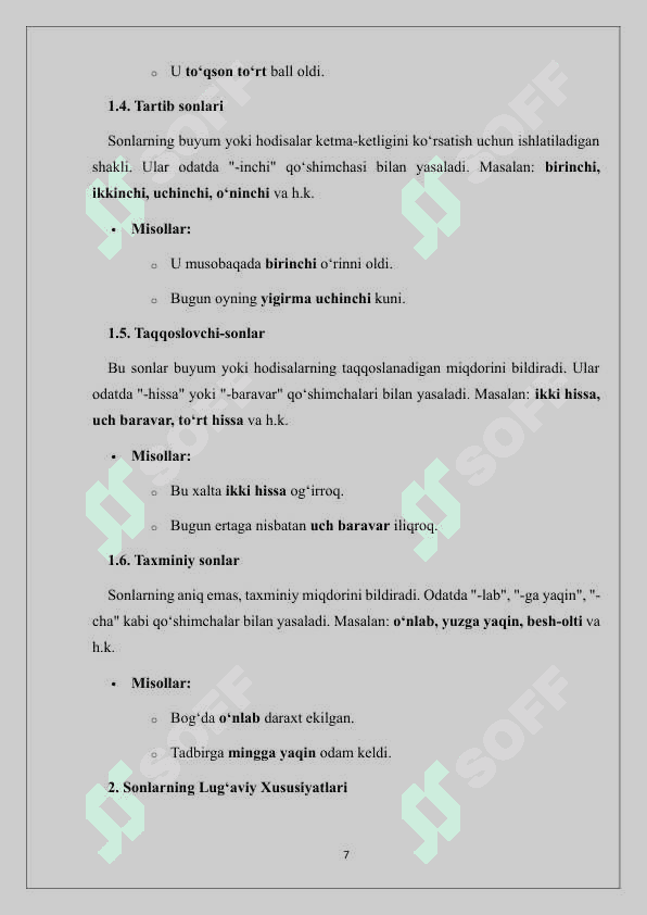 Son so’z turkumi va uni o’qitish usulari 7