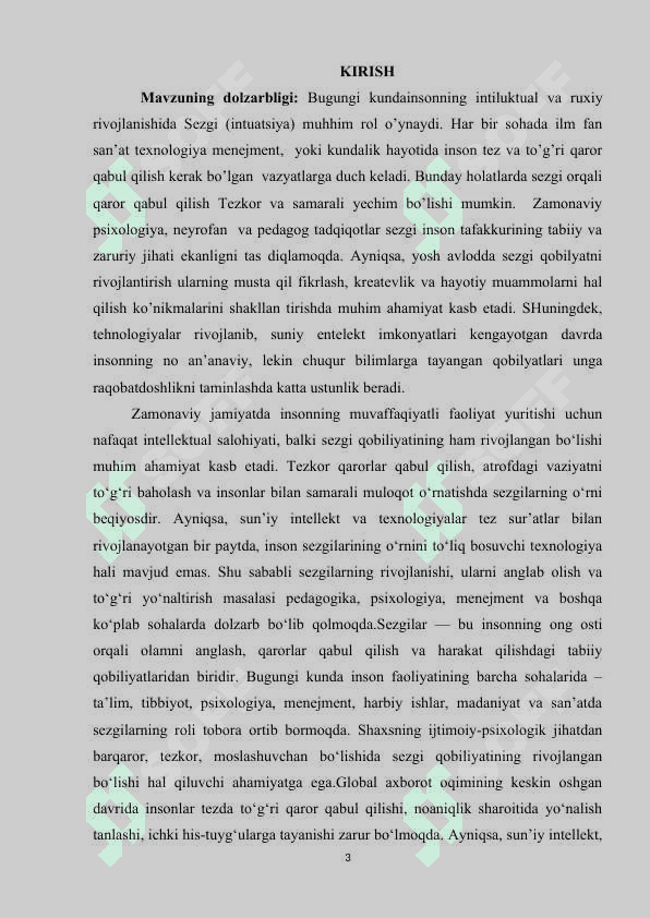 Sezgilarning rivojlanishi va uning ahamiyati 2