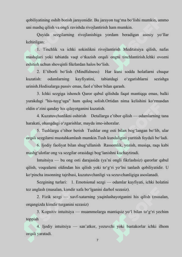 Sezgilarning rivojlanishi va uning ahamiyati 6
